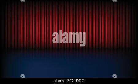 Empty stage with closed red theater curtain, vector illustration Stock Vector