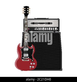 Guitar and amplifier, music instruments realistic vector illustration Stock Vector
