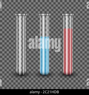 Realistic test tube with blue and red solution, vector illustration Stock Vector