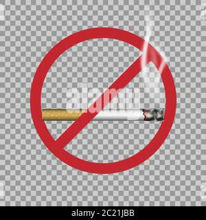 No smoking sign and realistic cigarette with smoke, vector illustration Stock Vector
