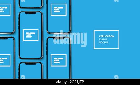 Smartphone application screen mockup on blue baclground, vector illustration Stock Vector