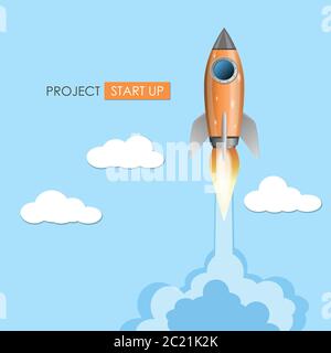 Rocket ship launch, projrct start up concept, vector illustration Stock Vector