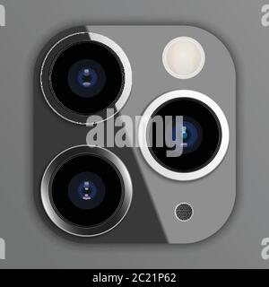 Realistic camera lens on smartphone, vector illustration Stock Vector