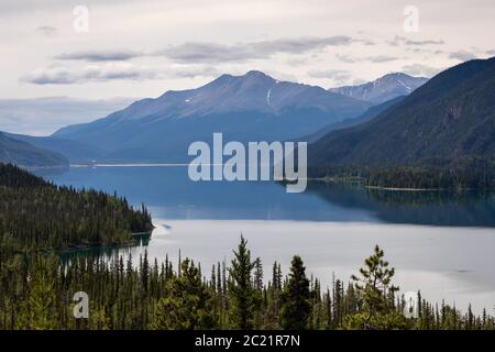 Landscape of Lake Muncho in Canada Stock Photo