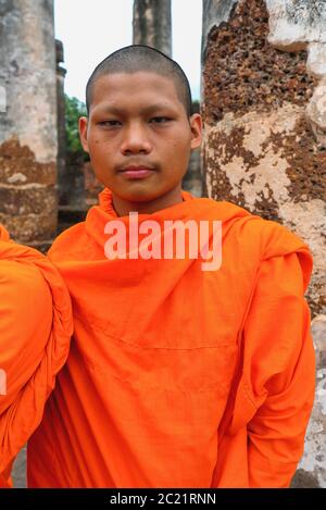 Portrait of a young Buddhist monk in Bangkok. Stock Photo