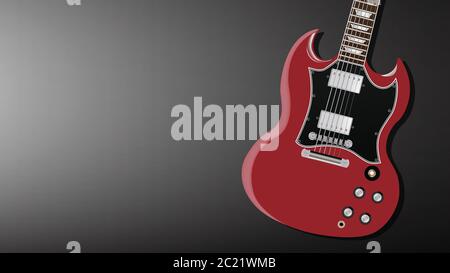 Music background concept, red classic electric guitar on dark background, vector illustration Stock Vector