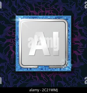 Artificial Intelligence (AI) on CPU chip electronic, vector illustration Stock Vector