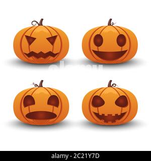 Pumpkin halloween set different emotion isolated on white background, vector illustration Stock Vector