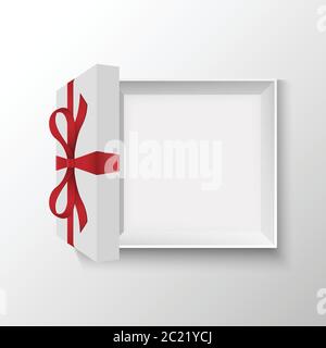 Opened gift box with red bow, vector illustration Stock Vector