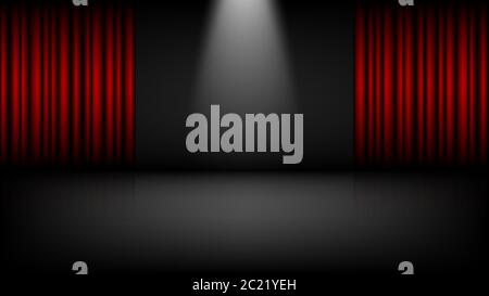 Empty theater or cinema stage with red curtains, vector illustration Stock Vector