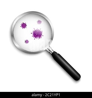 Microscopic virus under magnifying glass, vector illustration Stock Vector