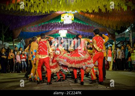 Traditional quadrilha dance in the street during the June festivities. Stock Photo