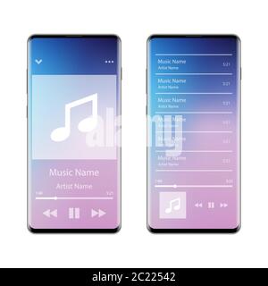 Music player interface application on smartphone, vector illustration Stock Vector