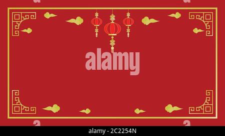 Chinese new year red background design, Lantern ornament, vector illustration Stock Vector