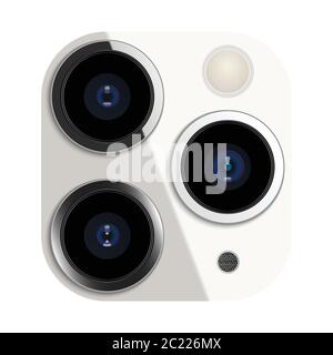 Realistic camera lens on smartphone, vector illustration Stock Vector