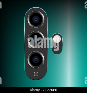 Realistic camera lens on smartphone, vector illustration Stock Vector