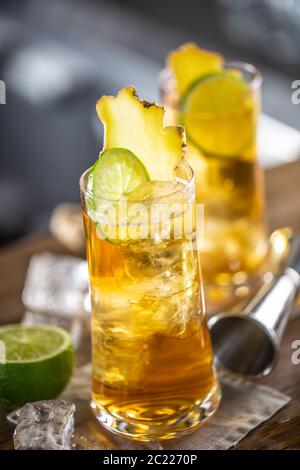 Refreshing ginger ice lemonade in two glasses Stock Photo