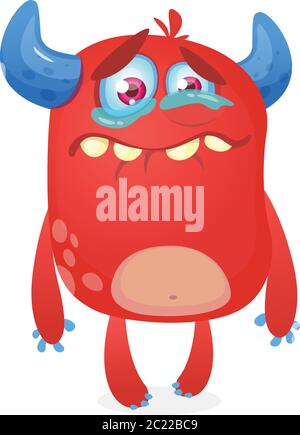 Crying cute monster cartoon. Pink  monster character mascot. Vector illustration for Halloween Stock Vector