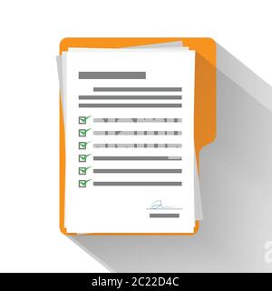 Checklist paper on yellow folder, vector illustration Stock Vector