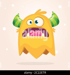 Angry orange cartoon monster with horns. Big collection of cute monsters. Halloween character. Vector illustrations. Good for book illustration, magaz Stock Vector