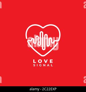 Love signal logo design template. Heart or love icon with pulse signal logo concept. Pictrogram, outline vector illustration isolated on white backgro Stock Vector
