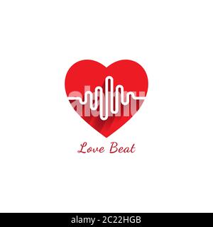 Love beat logo design template. Heart or love icon with pulse signal logo concept. Pictrogram vector illustration isolated on white background Stock Vector