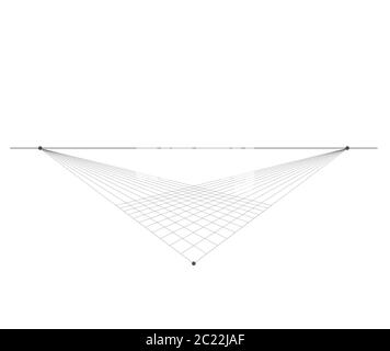 Perspective grid background 3d Vector illustration. Model projection background template. Line two point perspective horizon perspective sheme Stock Vector