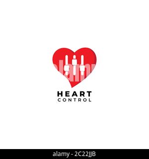 Heart Control logo design template Isolated on white background. Heart, love icon with equalizer logo concept. Stock Vector