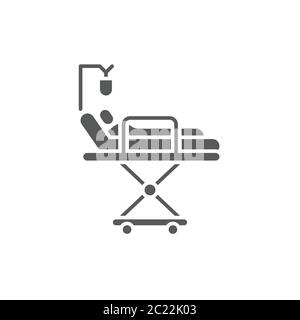 Hospital bed with patient blood transfusion vector icon symbol isolated on white background Stock Vector