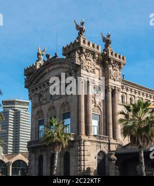 Port Vell Landmark Catalan building is a waterfront harbor and part of the Port of Barcelona, Spain Stock Photo