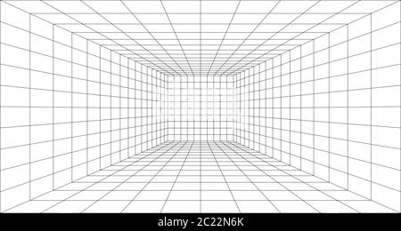 Perspective grid background 3d Vector illustration. Model projection background template. Line one point perspective Stock Vector