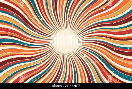 Abstract retro dirty grunge vintage starburst. Vintage sunburst wallpaper. Swirl light rays. Old paper. Texture stripes. Background Stock Vector