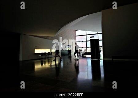 silhouettes of people in the hall of the IVAM museum in Valencia, Spain Stock Photo