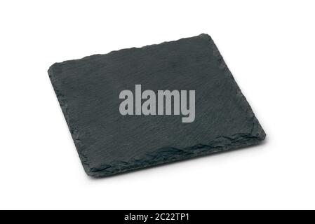 Empty slate stone black plate isolated on white Stock Photo