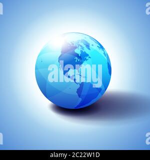 North and South America Background with Globe Icon 3D illustration, Glossy, Shiny Sphere with Global Map in Subtle Blues giving a transparent feel. Stock Vector