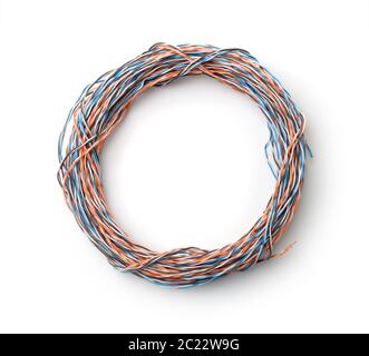 Top view of twisted pair cable roll isolated on white Stock Photo