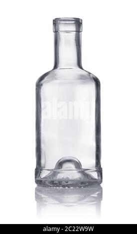 Front view of empty clear glass bottle isolated on white Stock Photo
