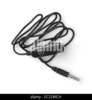 Top view of mini 3.5mm lapel clip-on microphone isolated on white Stock Photo