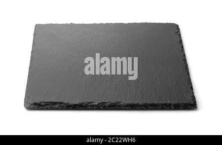 Front view of empty slate black stone plate isolated Stock Photo