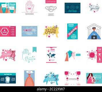 set of icons prevention, protection and symptoms of coronavirus vector illustration design Stock Vector