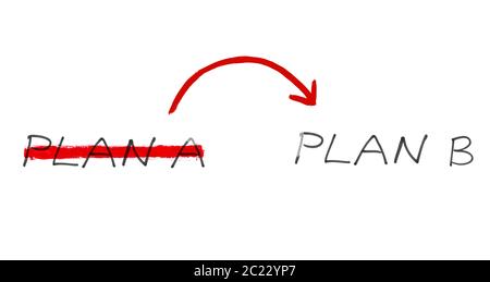 Handwritten text with red arrow - Plan A and Plan B Stock Photo