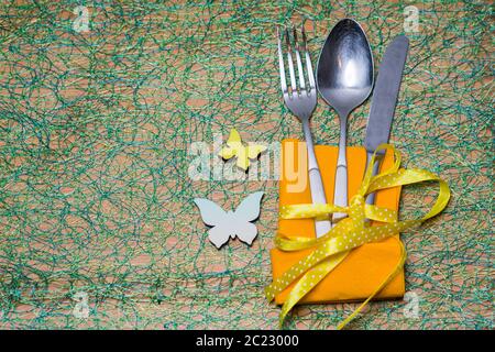 springlike Easter cutlery sets Stock Photo