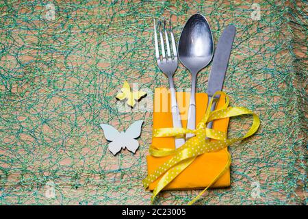 Springlike Easter cutlery sets Stock Photo