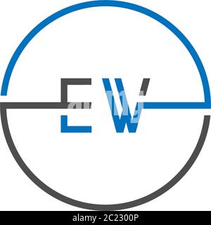 Square EW logo letters design concept in black and blue colors Stock Vector