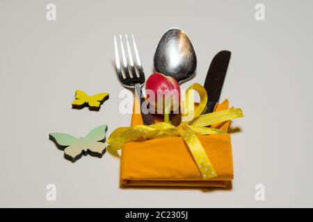 Springlike Easter cutlery sets Stock Photo