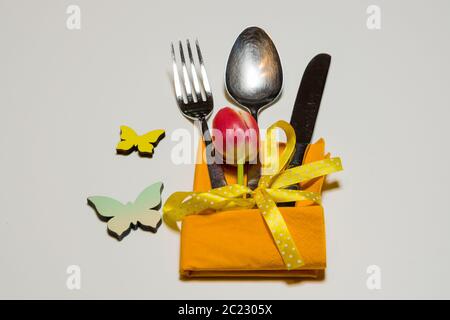 Springlike Easter cutlery sets Stock Photo