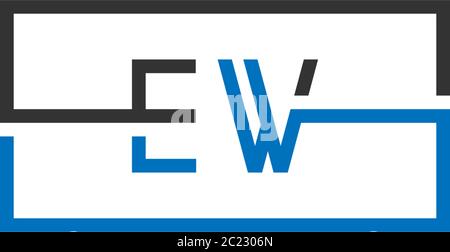 Square EW logo letters design concept in black and blue colors Stock Vector