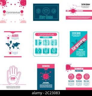 set of icons prevention, protection and symptoms of coronavirus vector illustration design Stock Vector