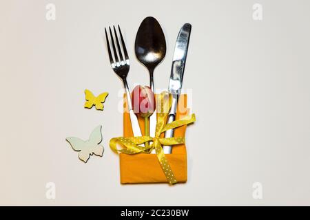 Springlike Easter cutlery sets Stock Photo