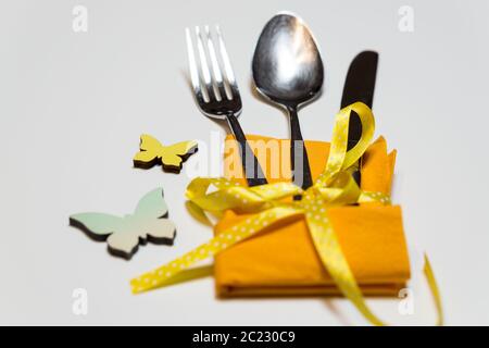 Springlike Easter cutlery sets Stock Photo